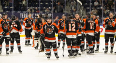 Rimouski, QC - MAY 27:  Round Robin game 47 of the 2025 Memorial Cup between the London Knights and the Medicine Hat Tigers on May 27, 2025, at the Colisée Financière Sun Life in Rimouski, Qc. (Photo by Vincent Ethier/CHL)