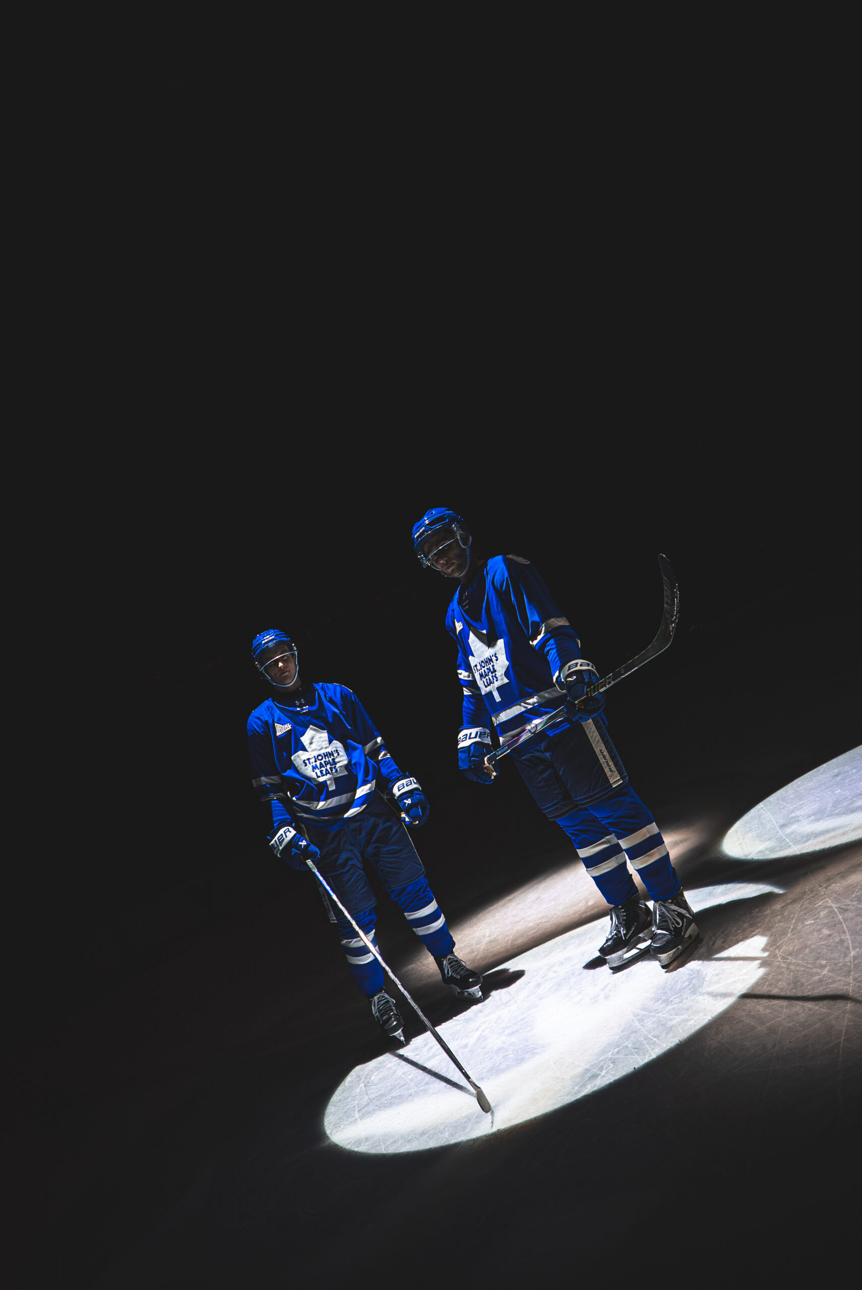 Regiment player in a St. John's Maple Leafs throwback jersey