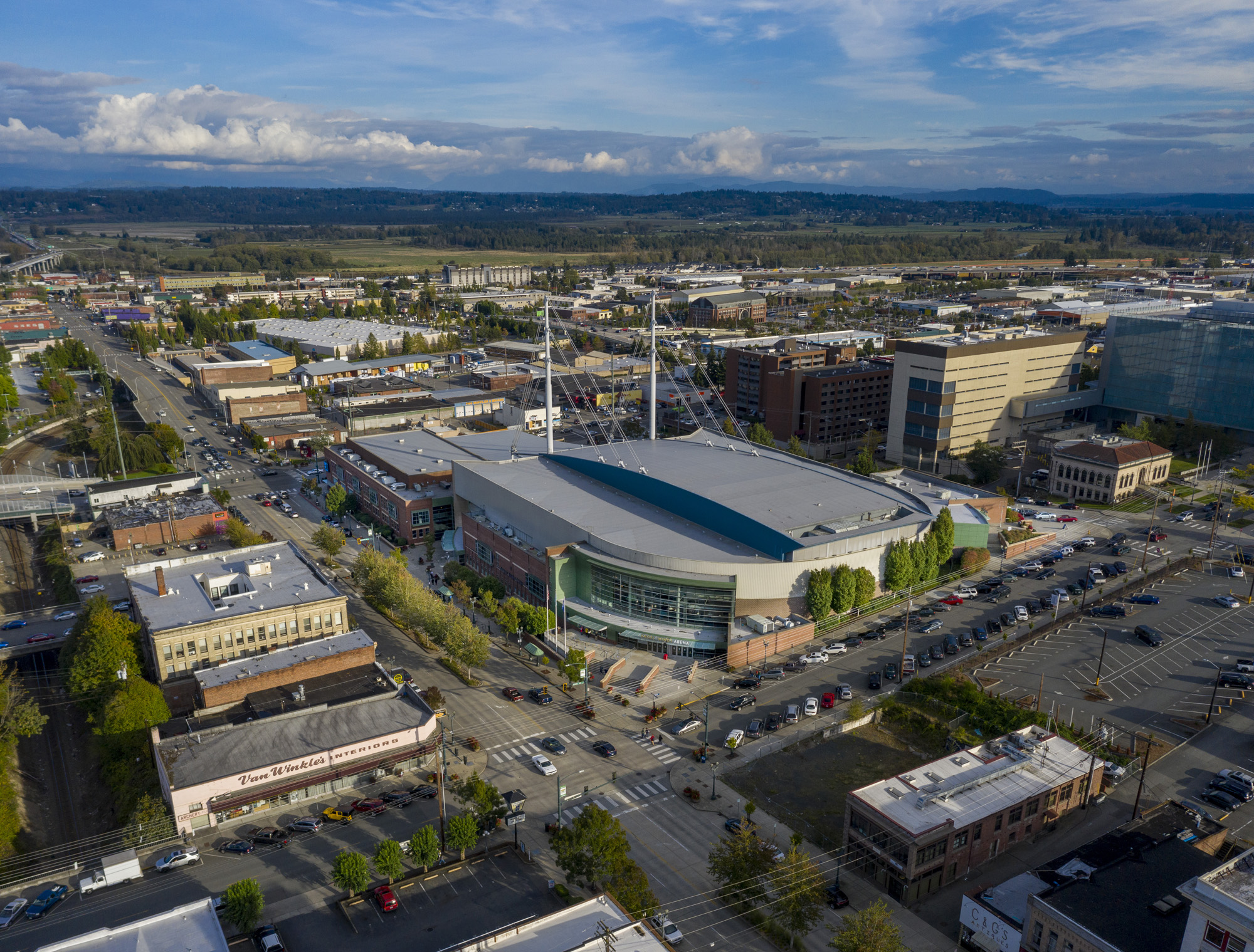 Aerial shot of Angel of the Winds Arena