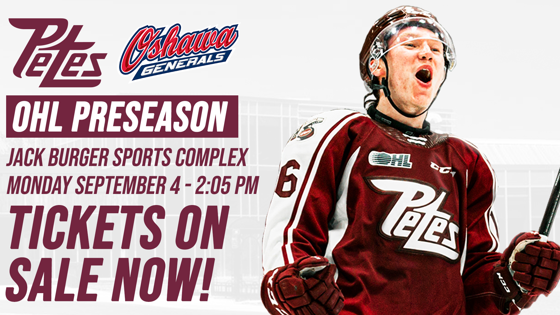 Petes to Host Oshawa Generals at Jack Burger Sports Complex in Port Hope Peterborough Petes