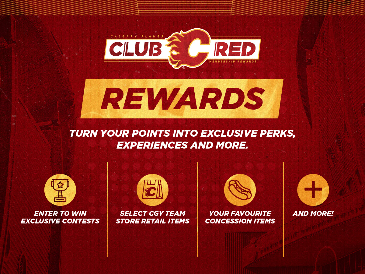 Club Red rewards: contest entries for experiences and signed items, game and concert tickets, team store merchandise and concessions.