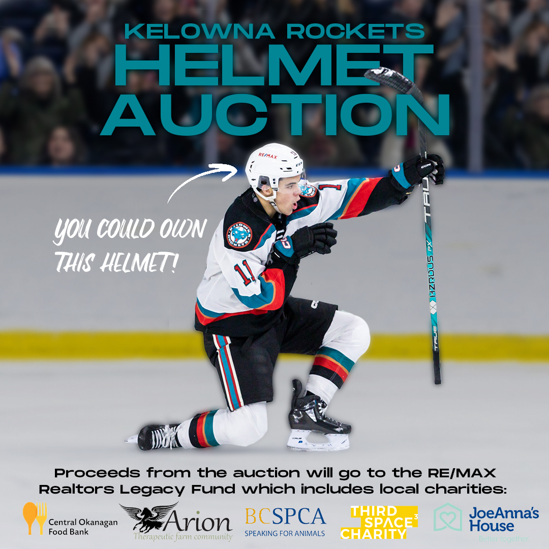 Rockets and RE/MAX Kelowna to auction off signed game used helmets for local charities BVM Sports