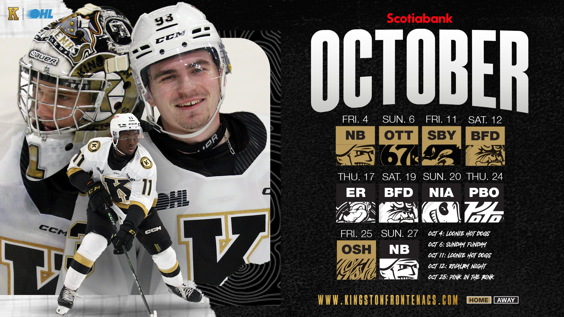 Kingston Frontenacs Exciting October Home Games Featuring Themes and