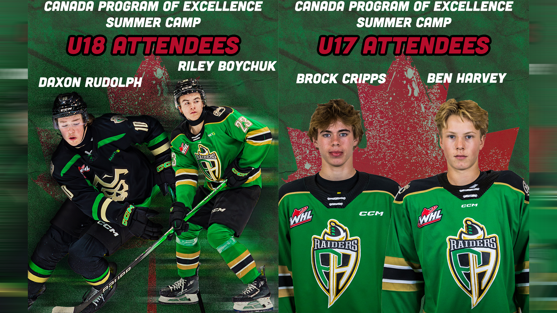 Daxon Rudolph, Riley Boychuk, Brock Cripps, and Ben Harvey will attend Hockey Canada camps.