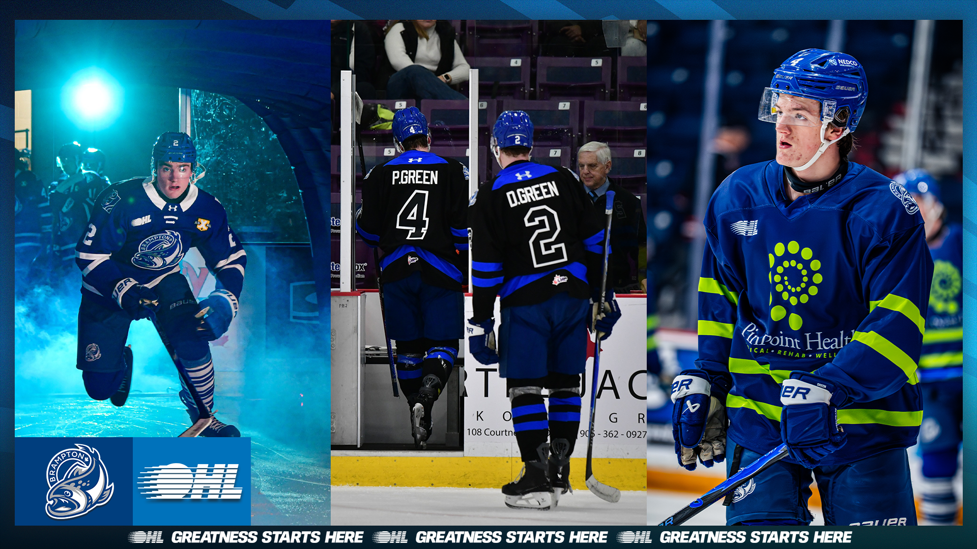 Brampton Steelheads defencemen Peter and David Green during OHL action