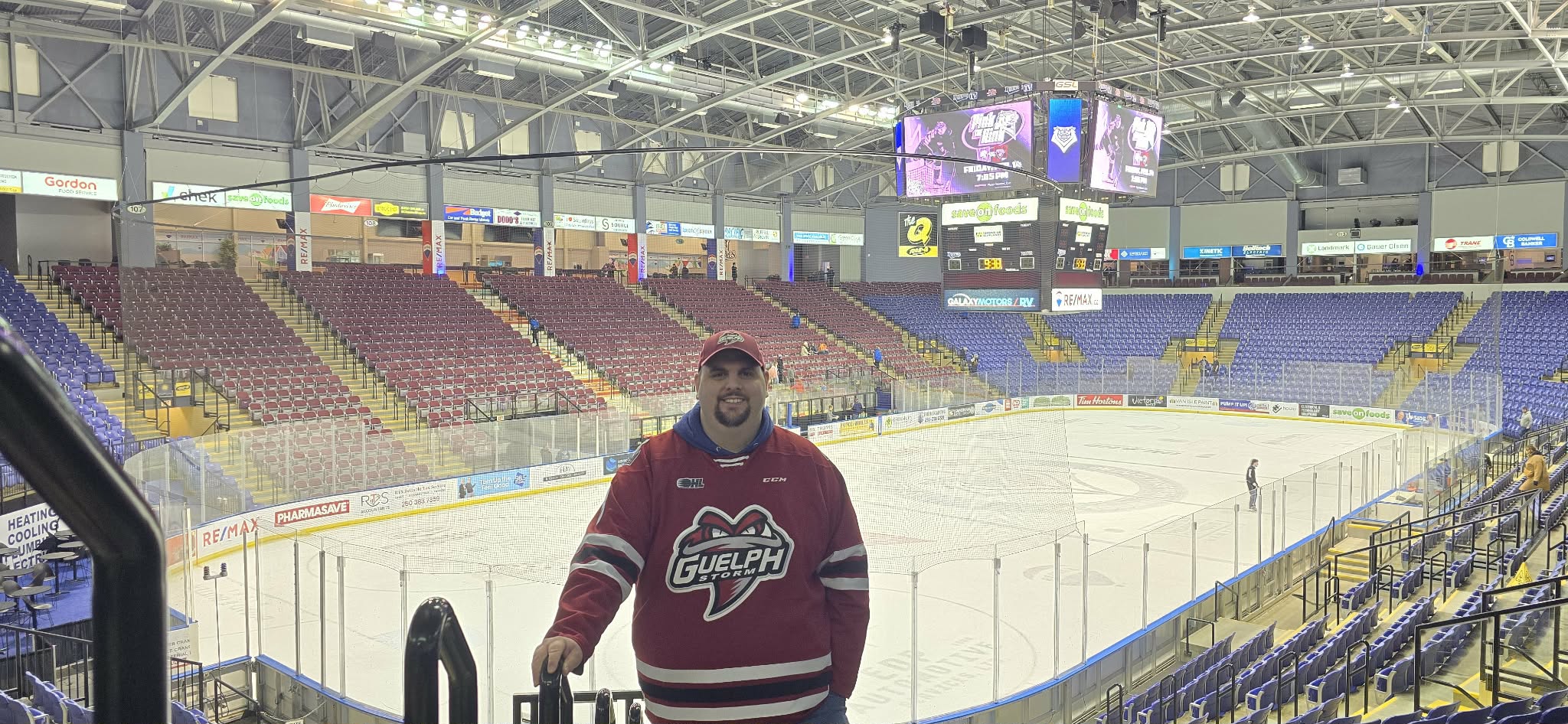 A photo of Steve McLean in Victoria in February 2025, when he completed visits to all 60 CHL rinks.