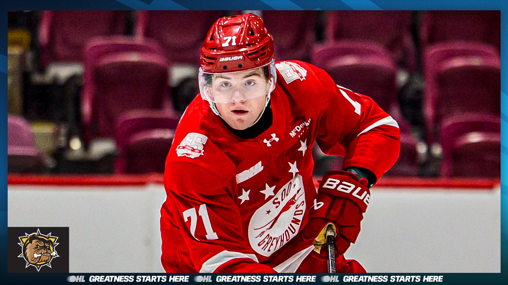 Carson Andrew trade to the Brantford Bulldogs from the Soo Greyhounds