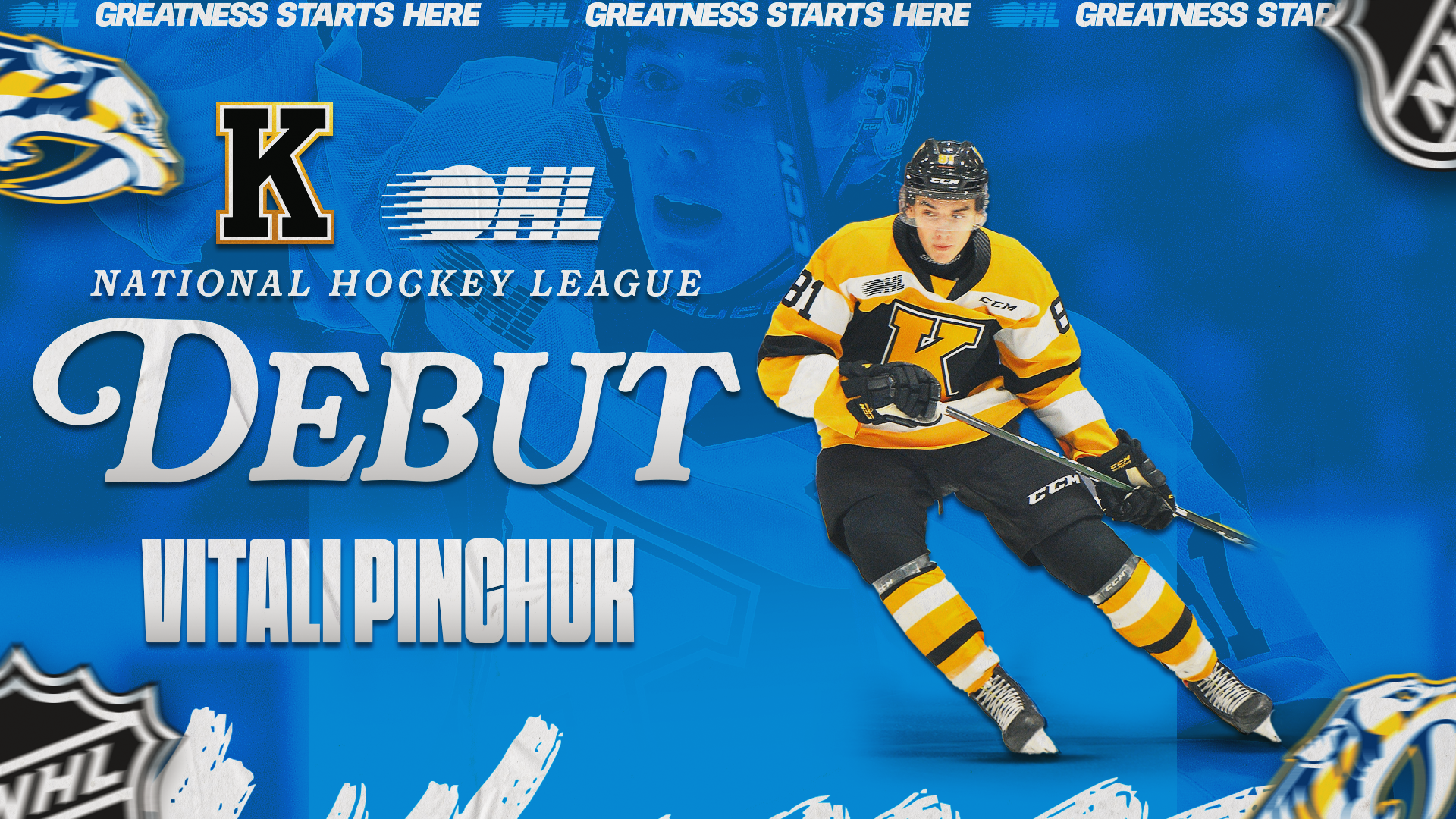 Former Kingston Frontenacs forward Vitali Pinchuk makes his NHL debut with the Nashville Predators