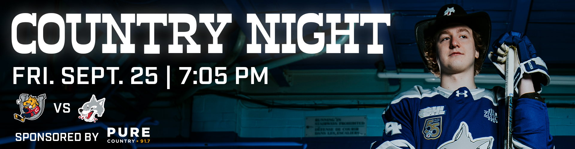 Country Night Friday, September 25 at 7:05 PM vs Barrie Colts Sponsored by Pure Country 91.7