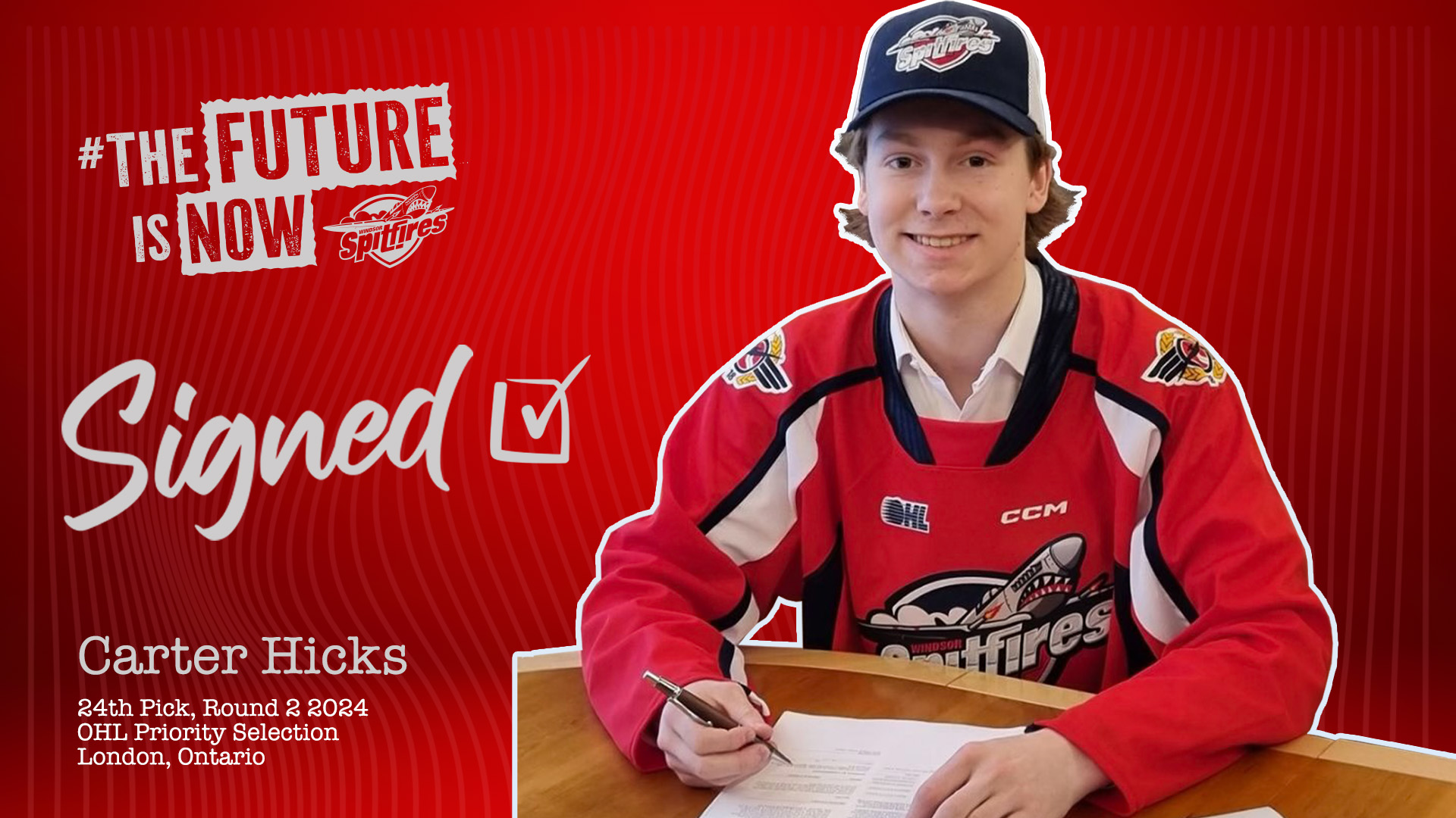 Spitfires Sign 2nd Round Pick Carter Hicks to an OHL Scholarship